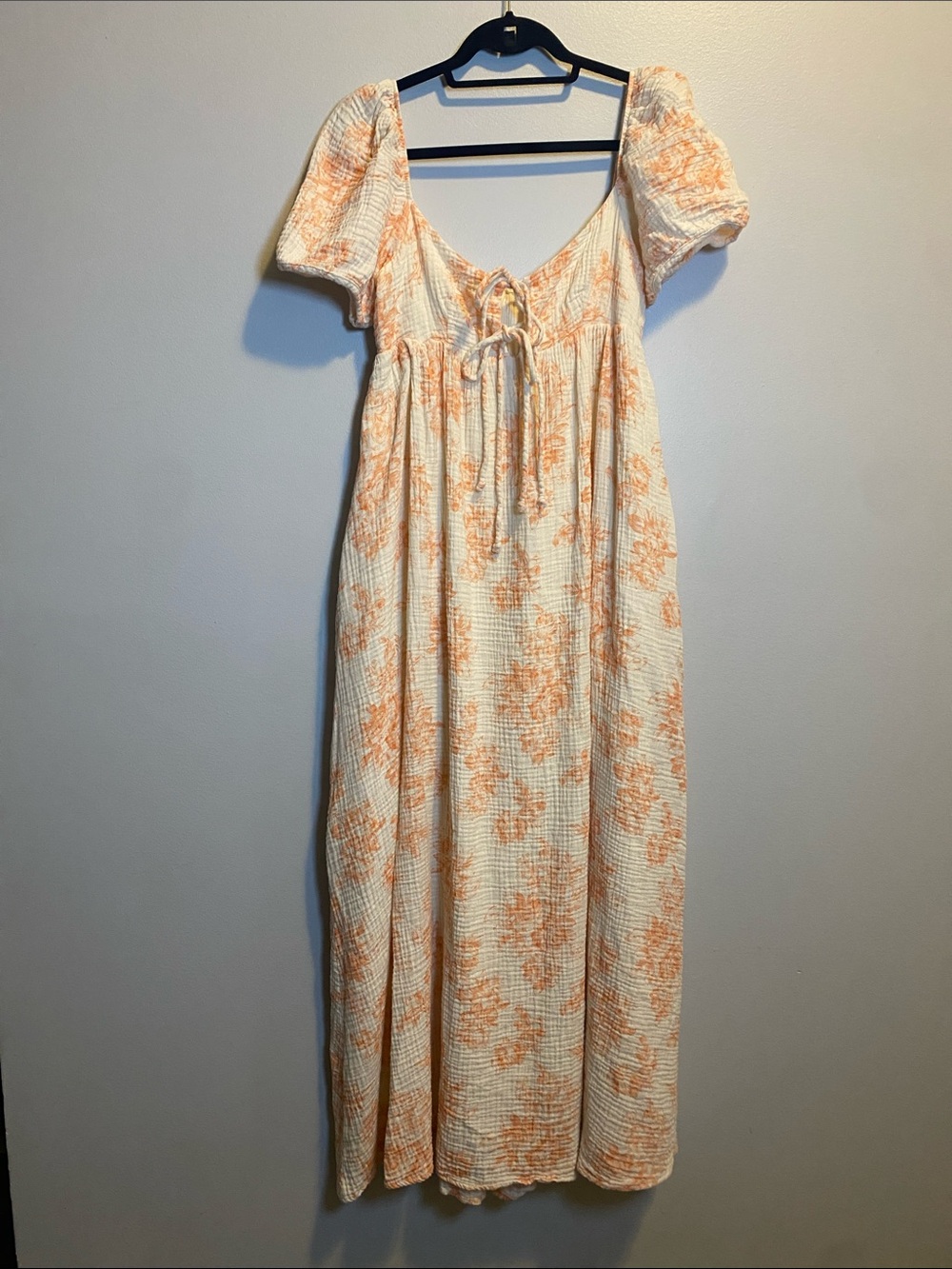Worth Collective Haven 100% Cotton Tie Front Maxi Dress in Sherbet Medium Gauze - Picture 3 of 16
